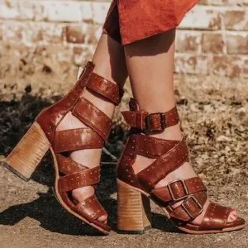 Freebird by Steven Tanica Sandal Heels in Cognac